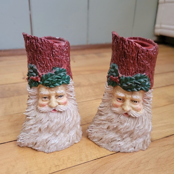 Vintage Woodland Santa Claus Christmas Candle Stick Holders - Picture 2 of 6